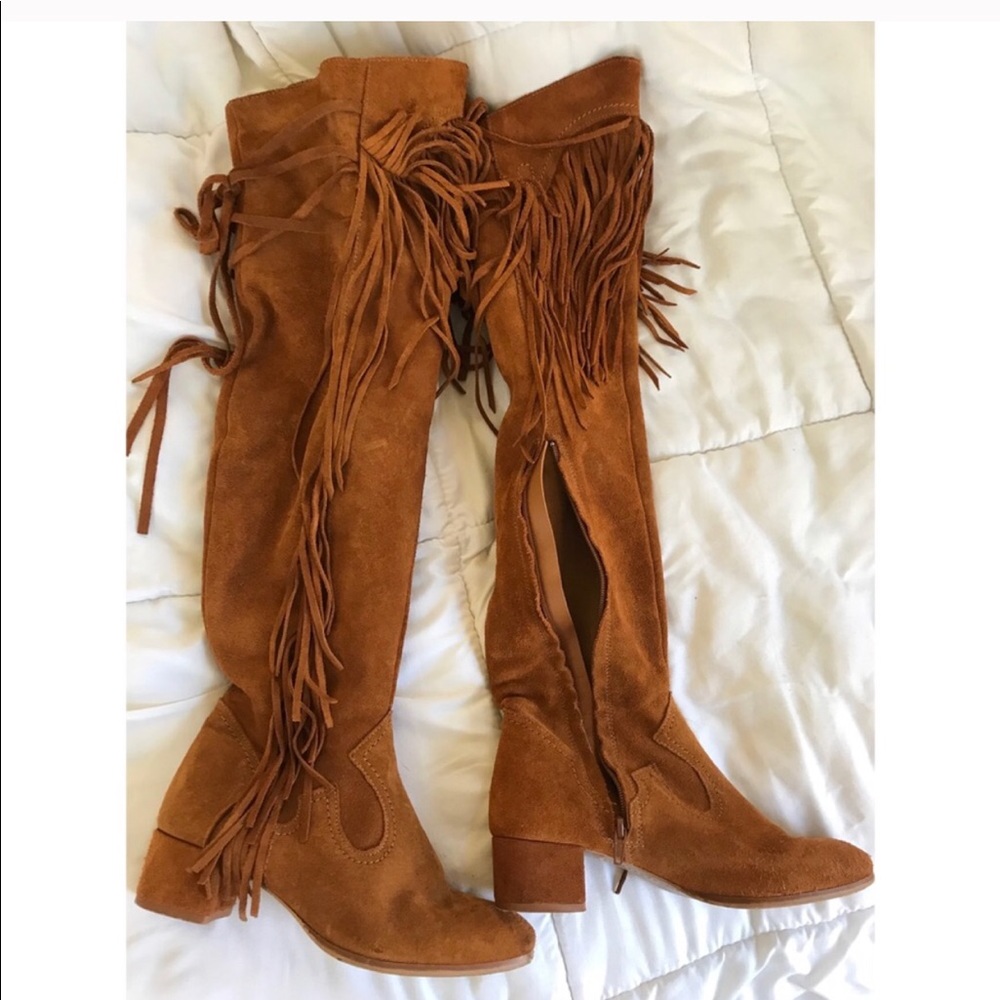 Camel fringe over the knee Zara boots